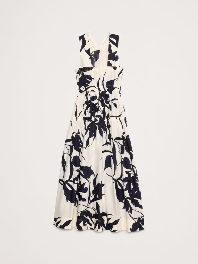 Cotton Poplin Ruched Drop-Waist Maxi Dress - Image 5