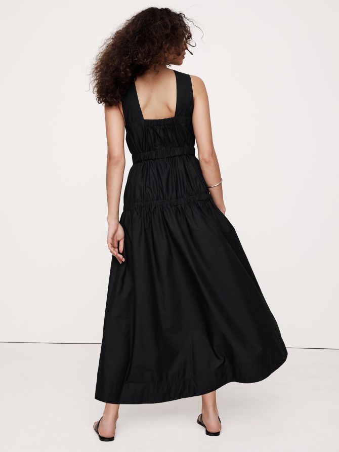 Cotton Poplin Ruched Drop-Waist Maxi Dress - Image 6