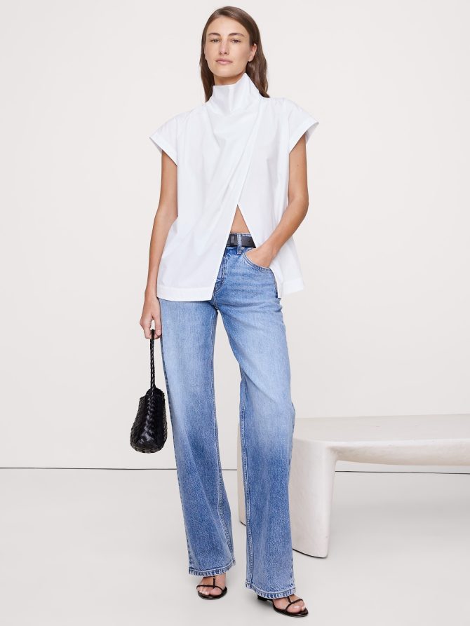 COTTON POPLIN COWL NECK TUNIC