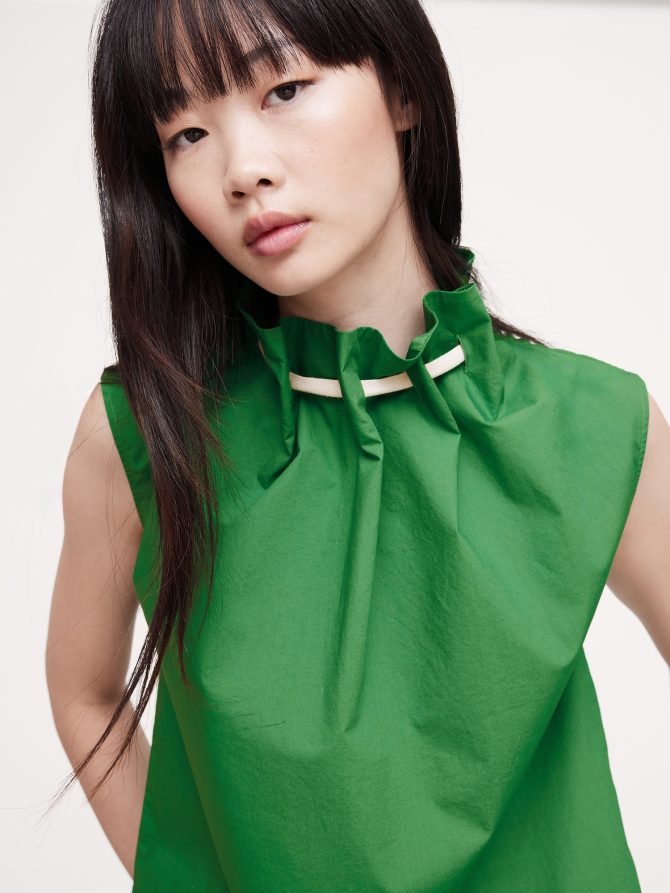 COTTON POPLIN CINCH-NECK TOP - Image 3