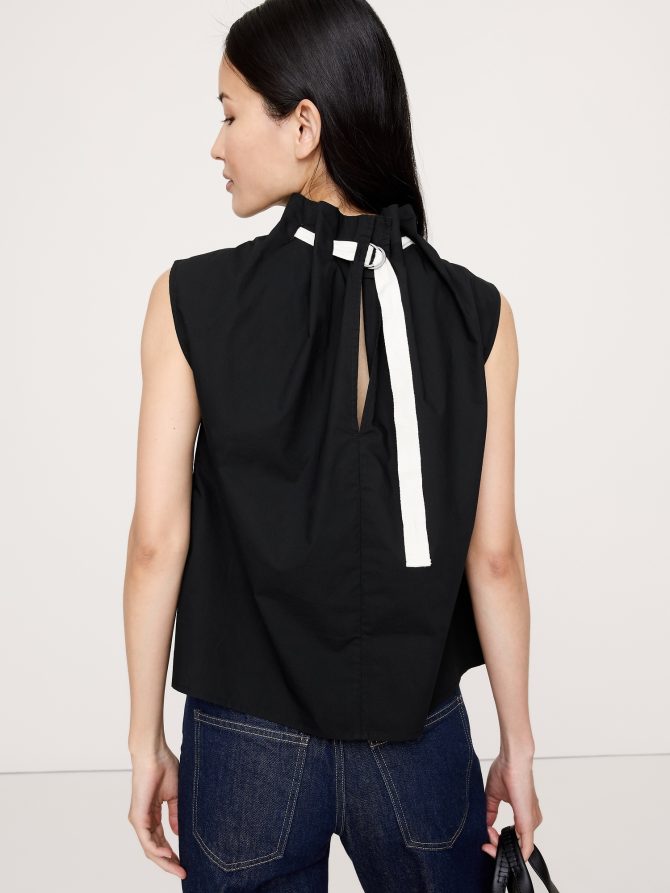 COTTON POPLIN CINCH-NECK TOP - Image 5
