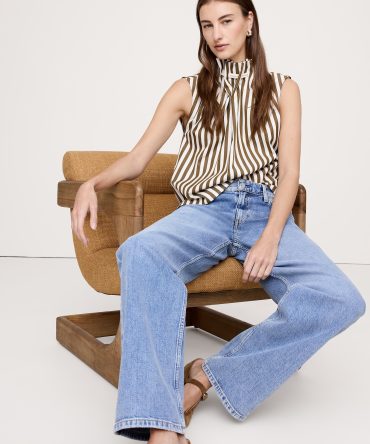 COTTON POPLIN CINCH-NECK TOP