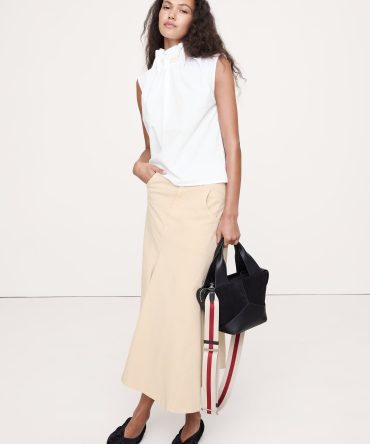 COTTON POPLIN CINCH-NECK TOP