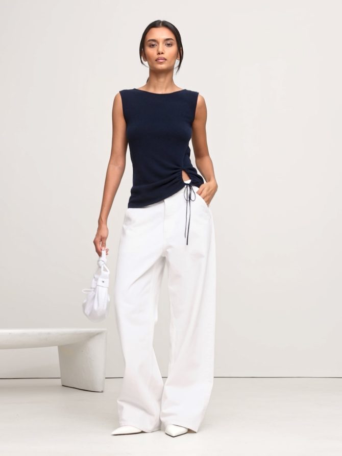 Lightweight Cashmere Drawstring-Hem Tank - Image 2