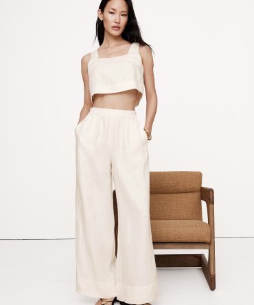 Linen Square-Neck Cropped Tank