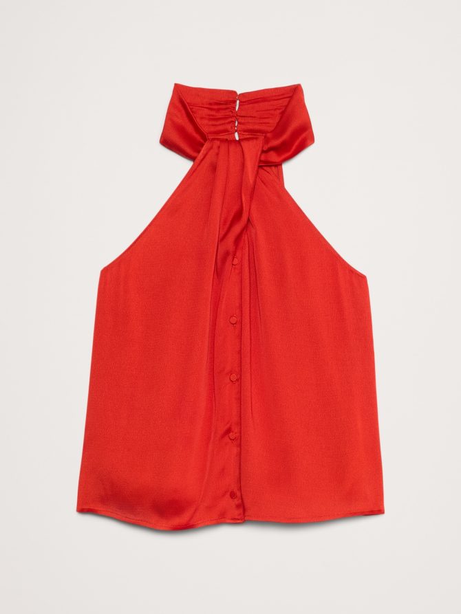 Hammered Satin Halter Button-Down Top - Image 5