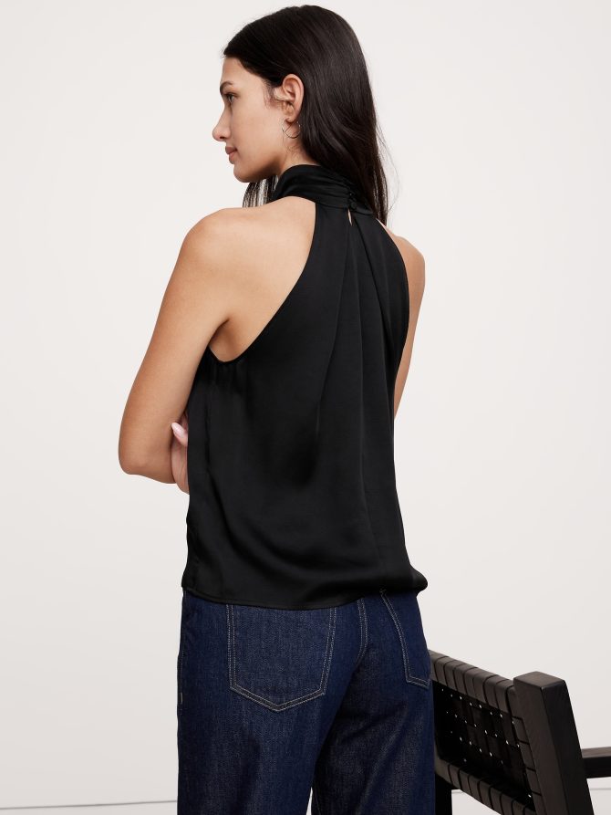 Hammered Satin Halter Button-Down Top - Image 6