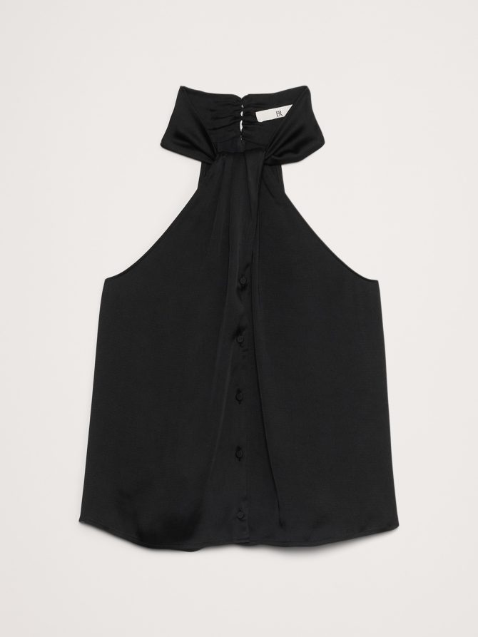 Hammered Satin Halter Button-Down Top - Image 8