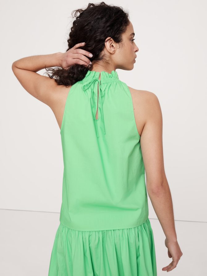 Cotton Poplin Ruche-Neck Top - Image 6