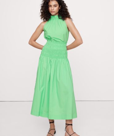 Cotton Poplin Ruche-Neck Top