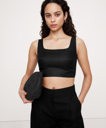 Linen Square-Neck Cropped Tank