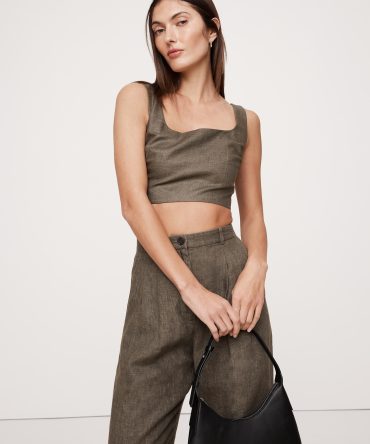 Linen Square-Neck Cropped Tank