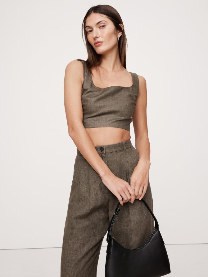 Linen Square-Neck Cropped Tank