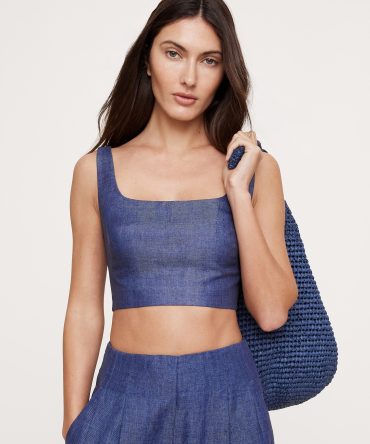Linen Square-Neck Cropped Tank