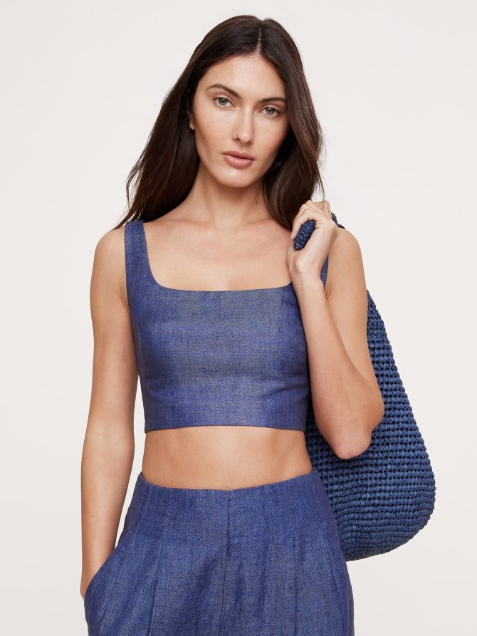 Linen Square-Neck Cropped Tank
