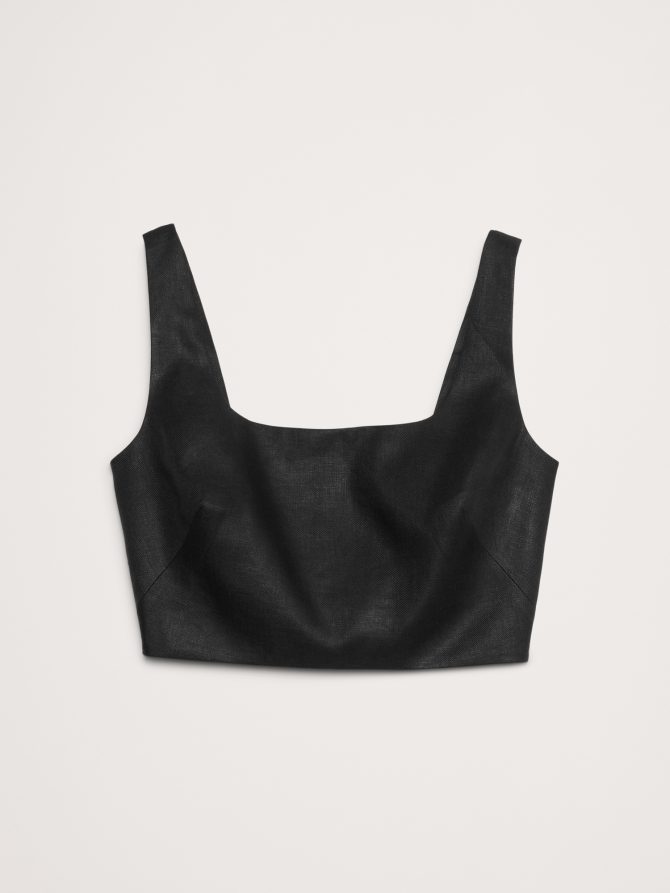 Linen Square-Neck Cropped Tank - Image 5