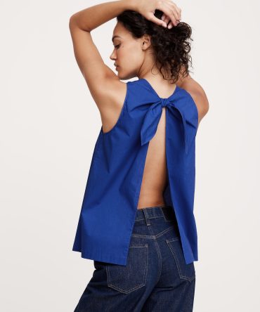 Cotton Poplin Cowl-Neck Open-Back Top