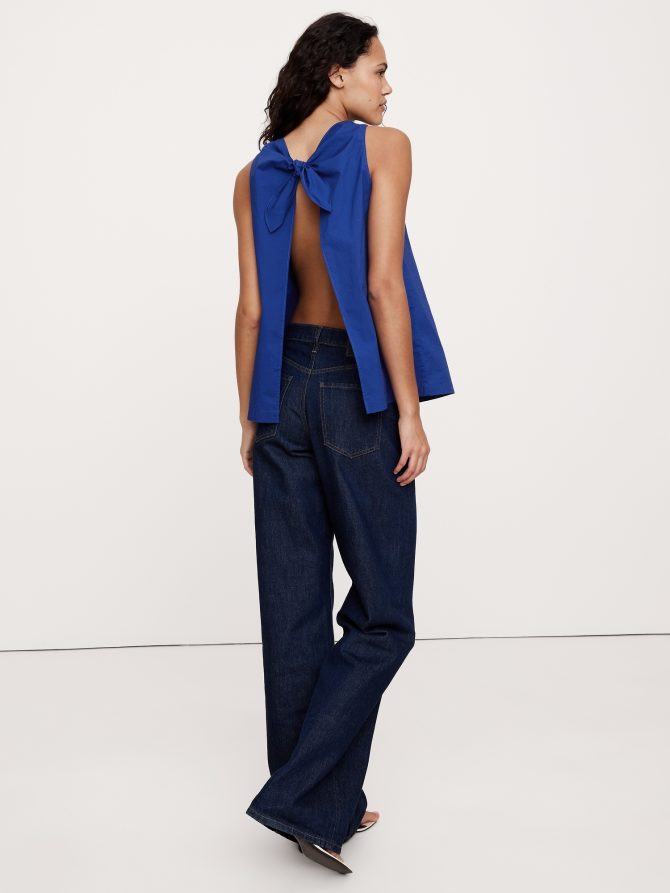 Cotton Poplin Cowl-Neck Open-Back Top - Image 3