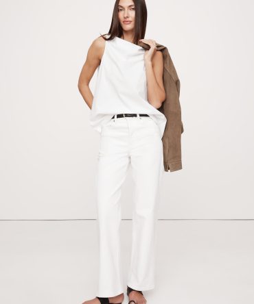 Cotton Poplin Cowl-Neck Open-Back Top