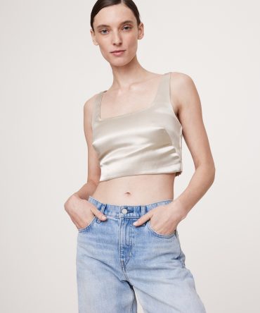 Satin Square-Neck Cropped Tank