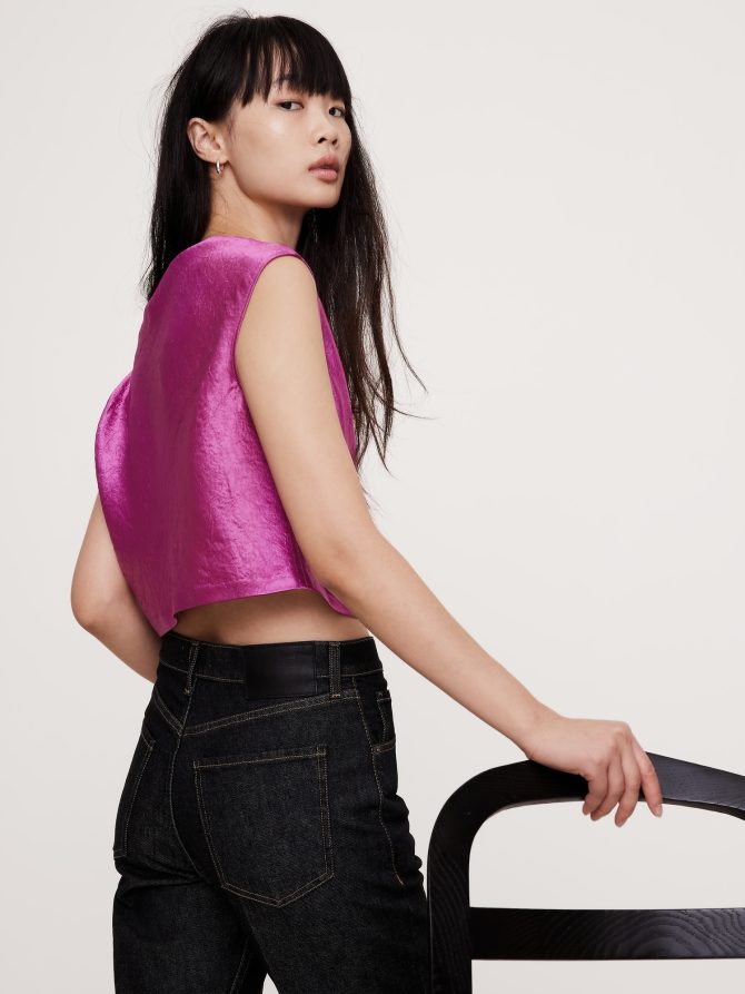 Crinkle Satin Cropped Top - Image 3