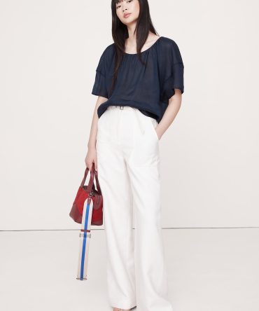 LINEN-VISCOSE GAUZE PUFF-SLEEVE TOP