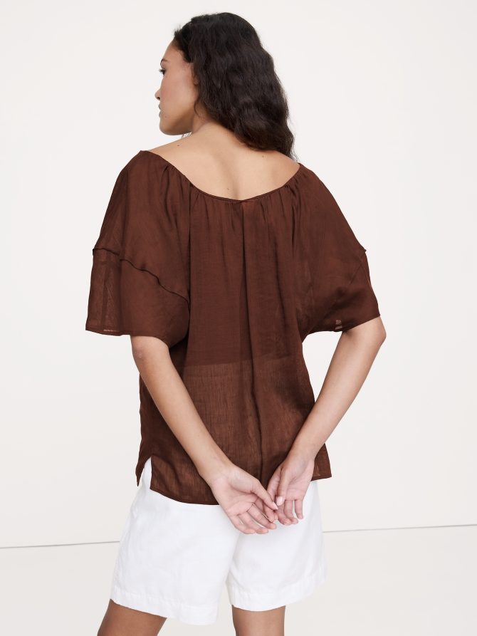 LINEN-VISCOSE GAUZE PUFF-SLEEVE TOP - Image 5