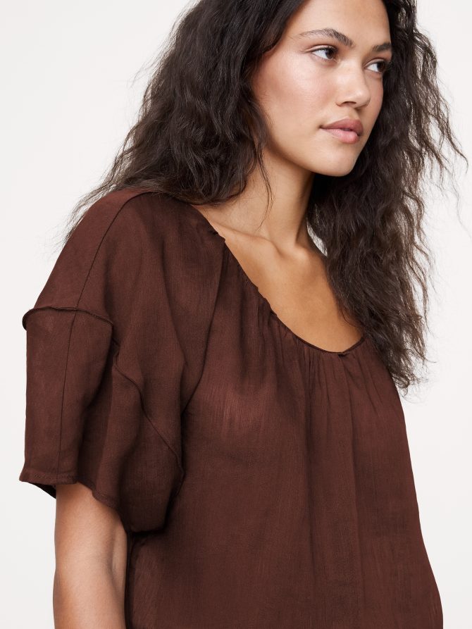LINEN-VISCOSE GAUZE PUFF-SLEEVE TOP - Image 6