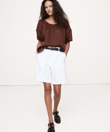 LINEN-VISCOSE GAUZE PUFF-SLEEVE TOP