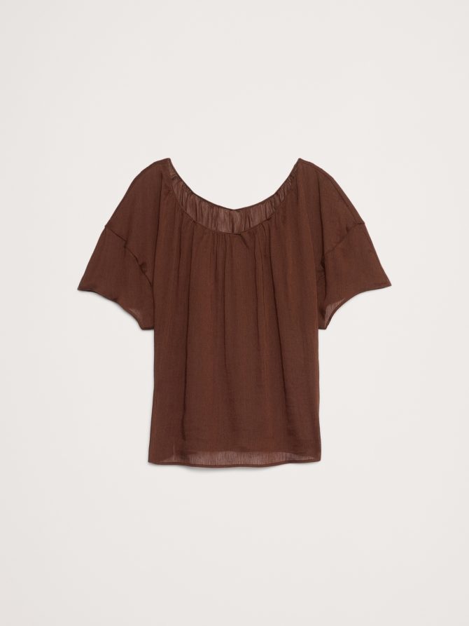 LINEN-VISCOSE GAUZE PUFF-SLEEVE TOP - Image 4