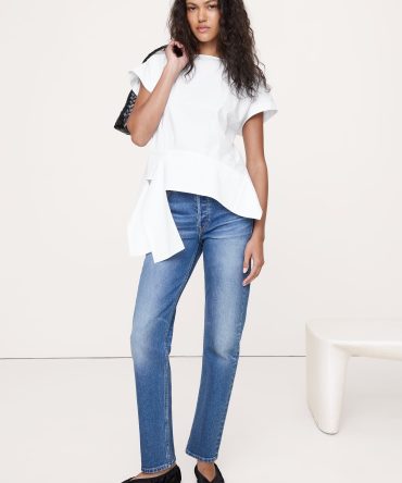 COTTON POPLIN BOATNECK ASYMMETRICAL TOP