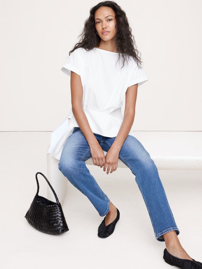 COTTON POPLIN BOATNECK ASYMMETRICAL TOP - Image 3