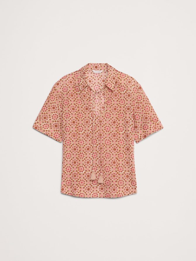 COTTON POPOVER SHIRT WITH TASSEL TIE - Image 7