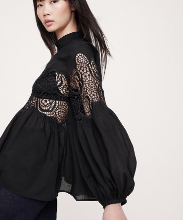 COTTON & LACE MOCK-NECK TOP