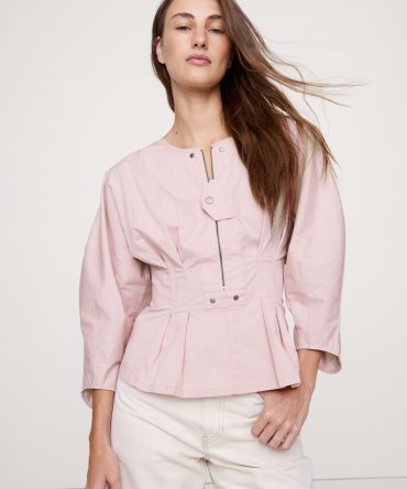 STRETCH-COTTON UTILITY PEPLUM TOP