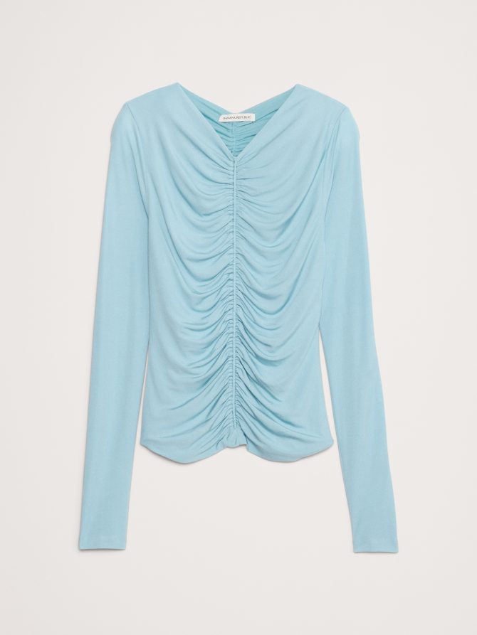 Crepe Ruched V-Neck Top - Image 4