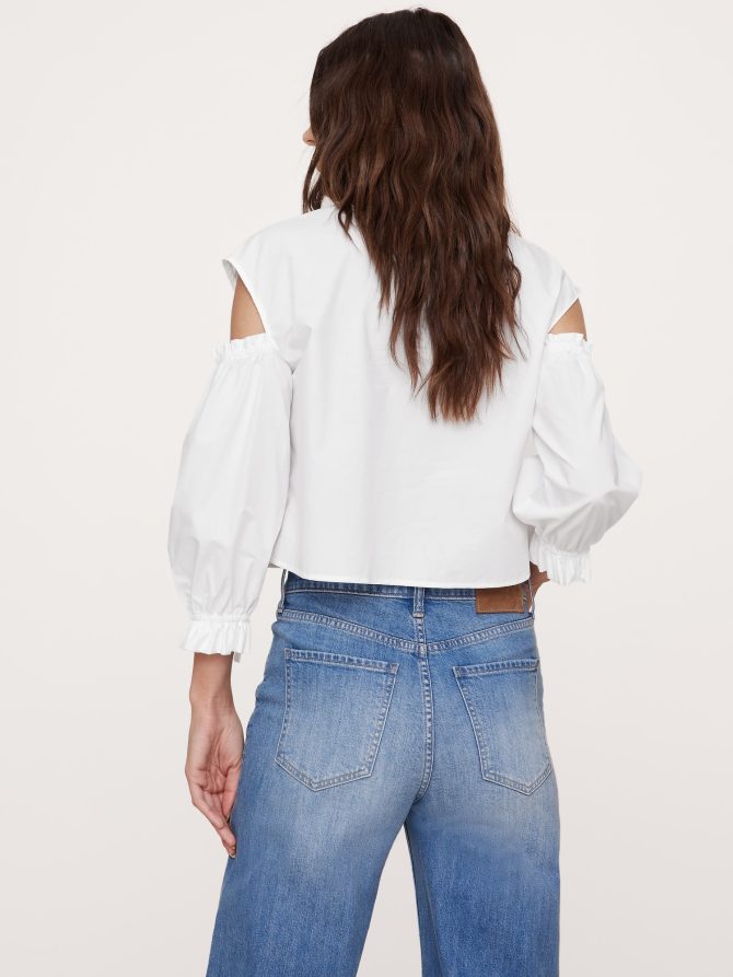 Cotton Poplin Puff-Sleeve Cropped Top - Image 3