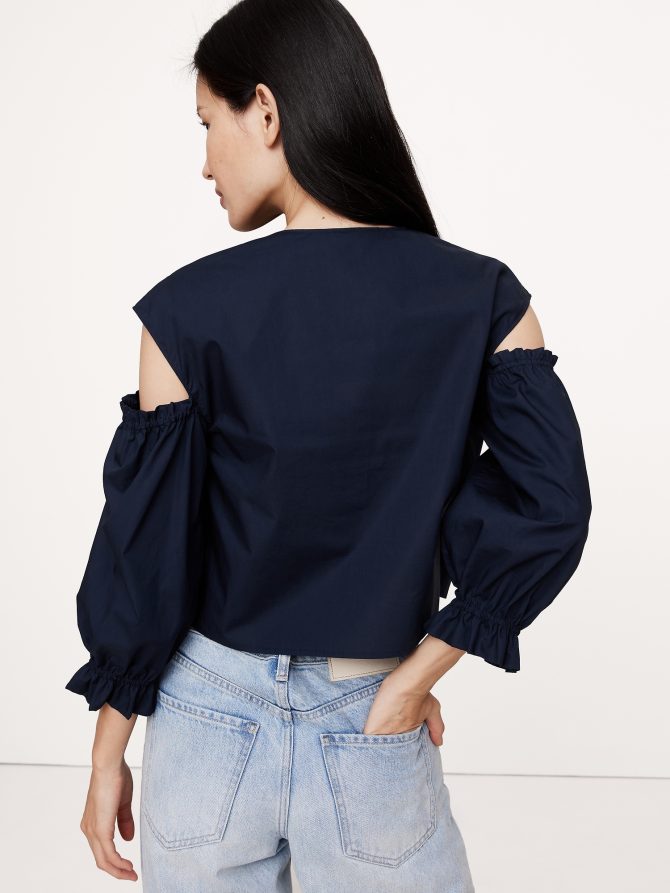 Cotton Poplin Puff-Sleeve Cropped Top - Image 6