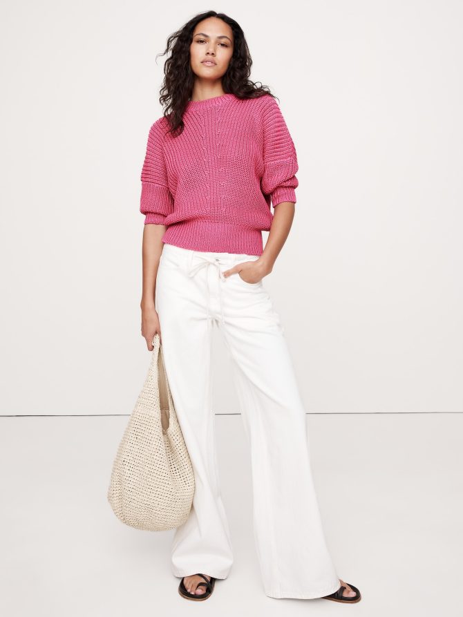Cotton Cropped Dolman Sweater