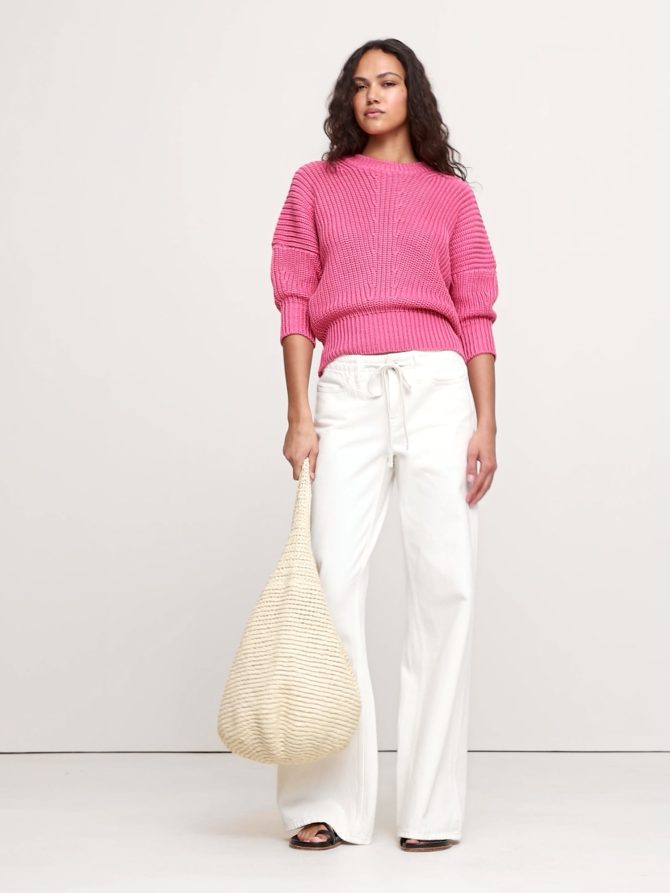 Cotton Cropped Dolman Sweater - Image 2