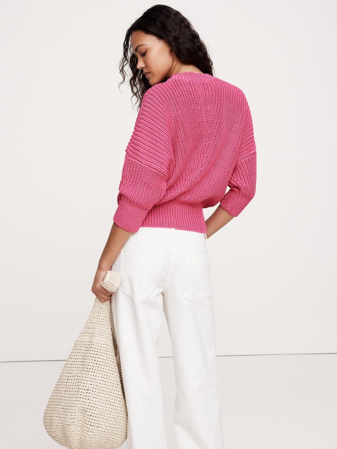 Cotton Cropped Dolman Sweater - Image 3