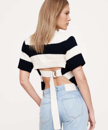 Cotton Open-Back Sweater Top