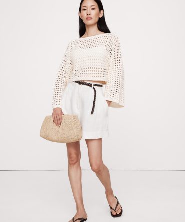 Cotton Crochet-Style Cropped Sweater