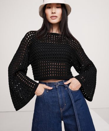 Cotton Crochet-Style Cropped Sweater