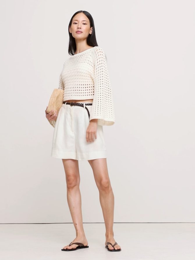 Cotton Crochet-Style Cropped Sweater - Image 2