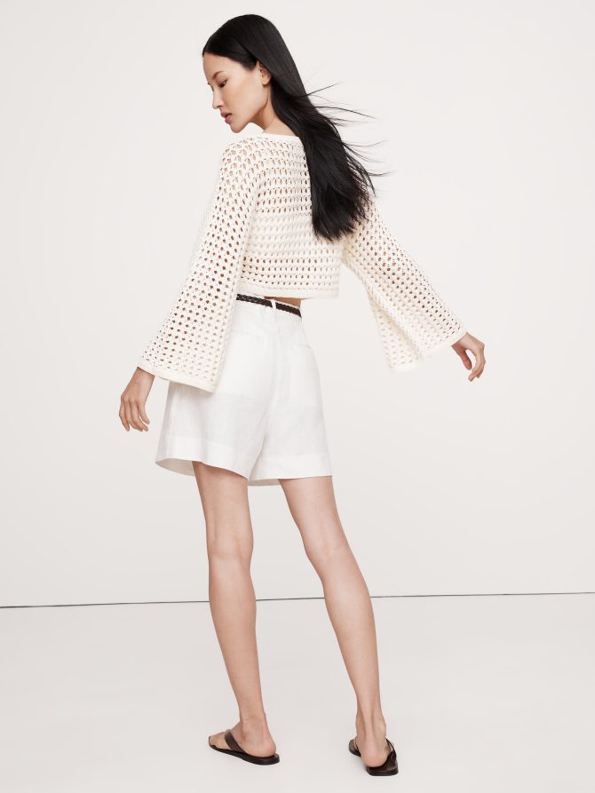 Cotton Crochet-Style Cropped Sweater - Image 3