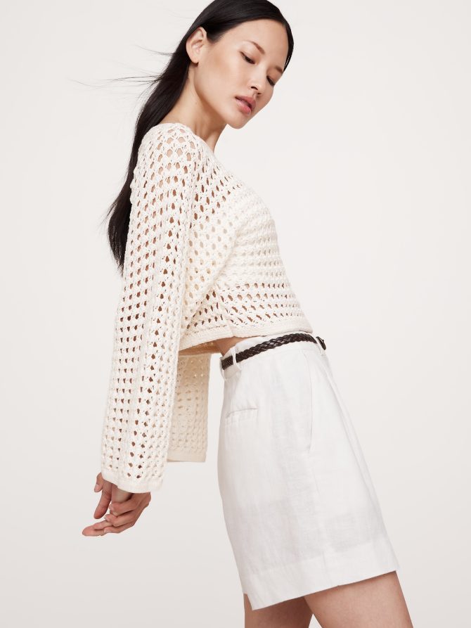 Cotton Crochet-Style Cropped Sweater - Image 4
