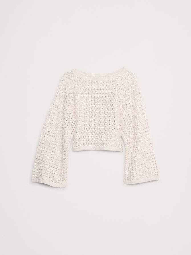 Cotton Crochet-Style Cropped Sweater - Image 5