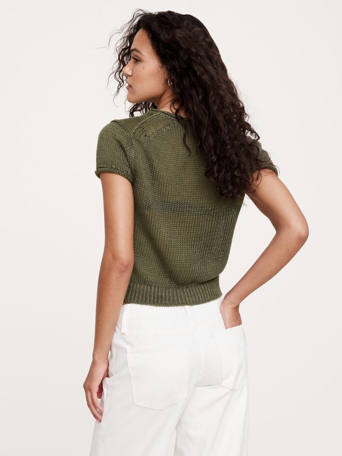 Fitted Linen Short-Sleeve Sweater - Image 3