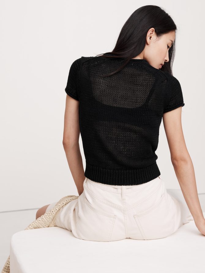 Fitted Linen Short-Sleeve Sweater - Image 6